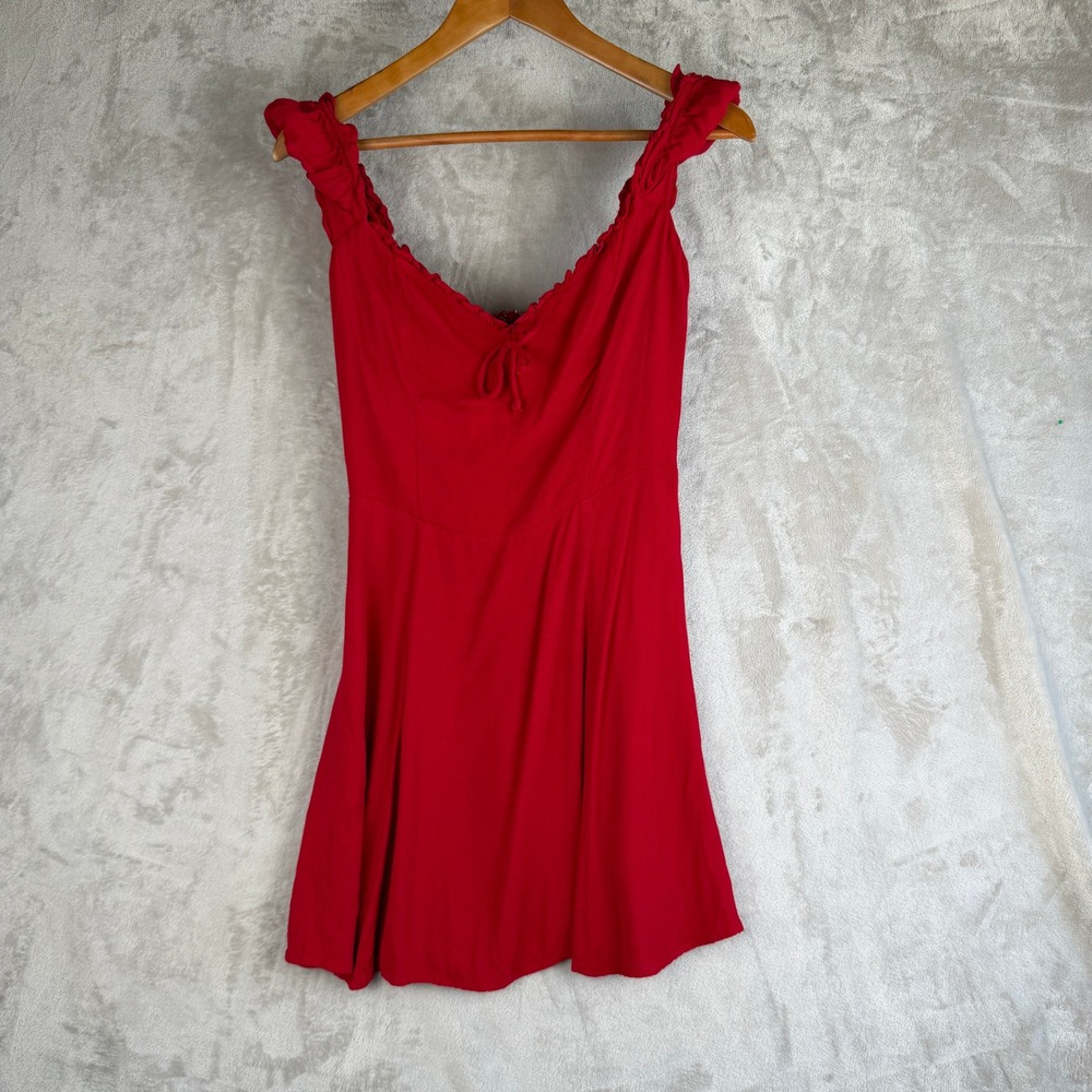 Reformation Red Smocked Back Ruffle Mini Dress Sweetheart Neckline Size 8